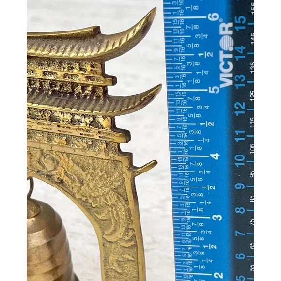 Brass Japanese Inspired Temple Bell Hammer & Gong Ornate Vintage Cross Striker - Picture 7 of 11